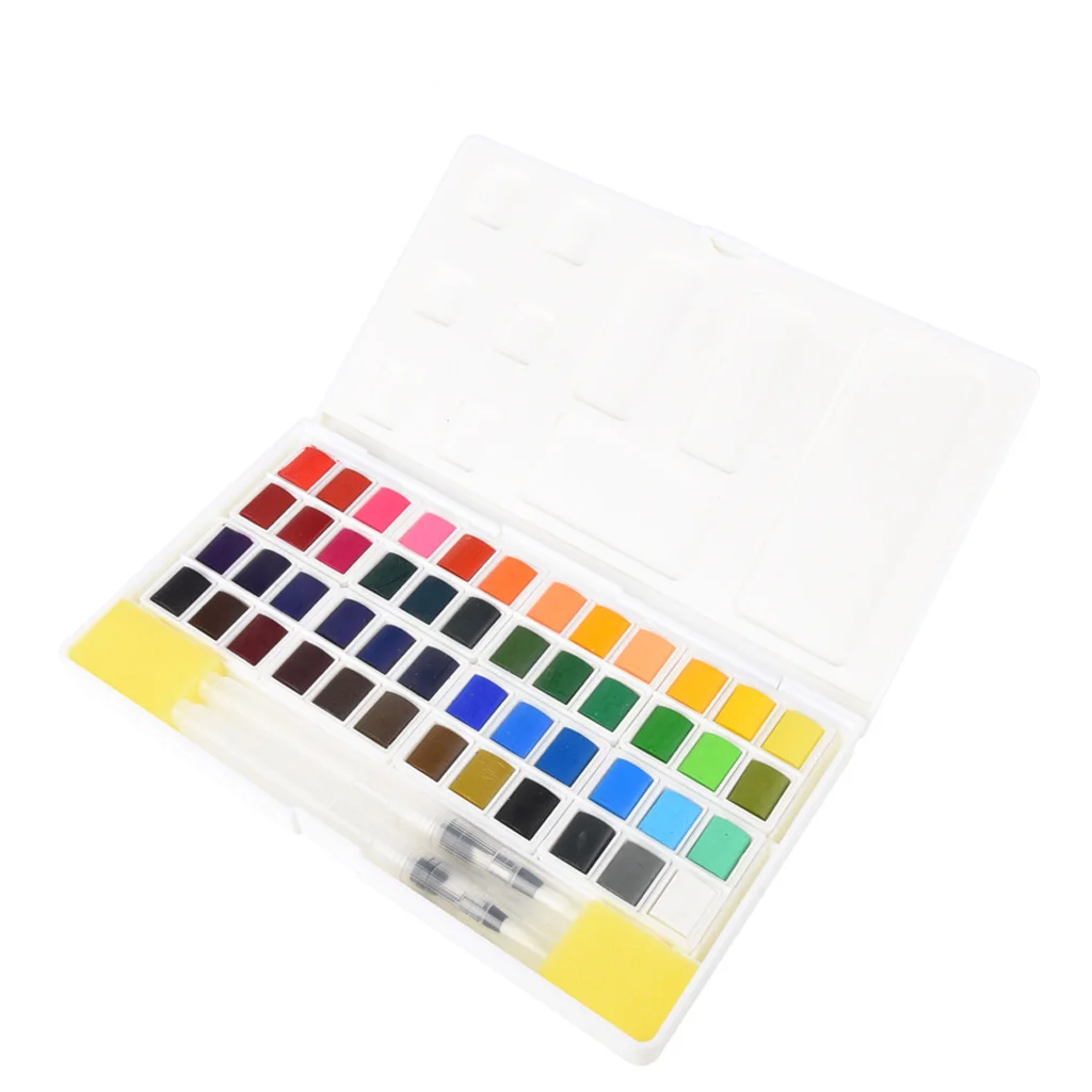 Manufacturer supply  48colors solid watercolor paint set painting palette with brush pen