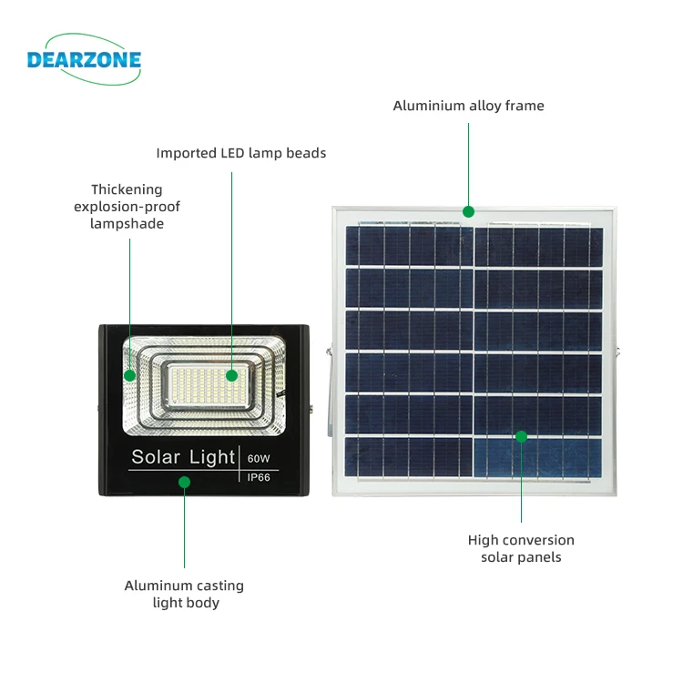Dearzone 50w 100w 200w 300w 400w 500W solar flood light 1000w outdoor