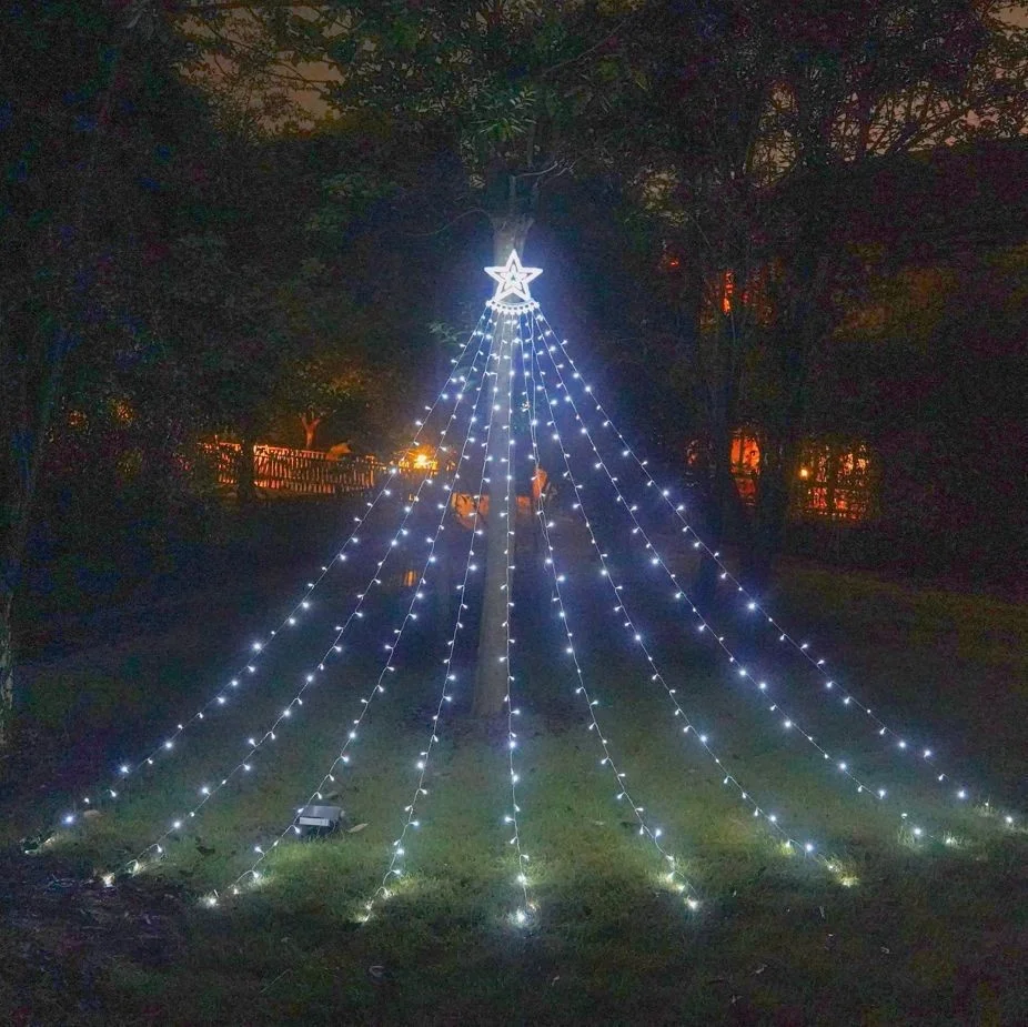 LED Pentagram Waterfall Light String Waterproof Garden Lawn Outdoor Decoration for Christmas Tree and Tail Lights-in Stock!