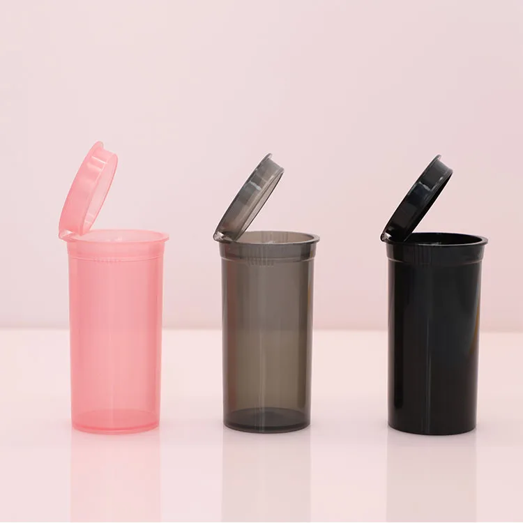 5DR 13DR small Portable black and transparent medical pill capsule container child resistant plastic pop top squeeze bottle