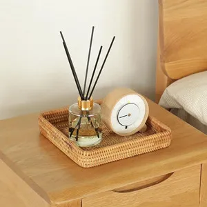 Rattan Serving Tray, Natural Wicker Decorative Serving Baskets for Organizing Tabletop Bathroom Kitchen Counter (Natural)