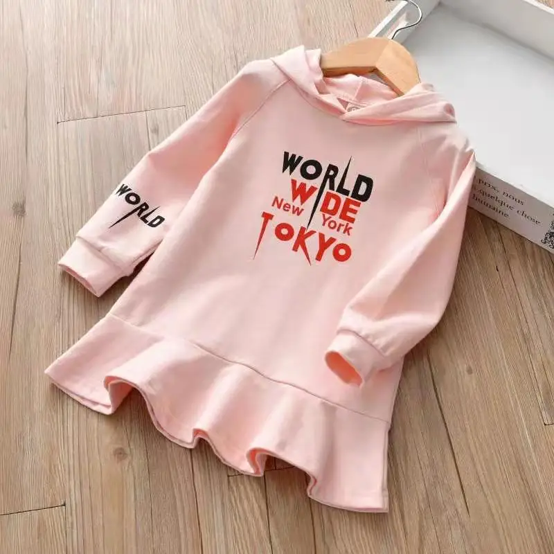
Casual mid length kids pullover tops hooded printed new girls sweatshirt 