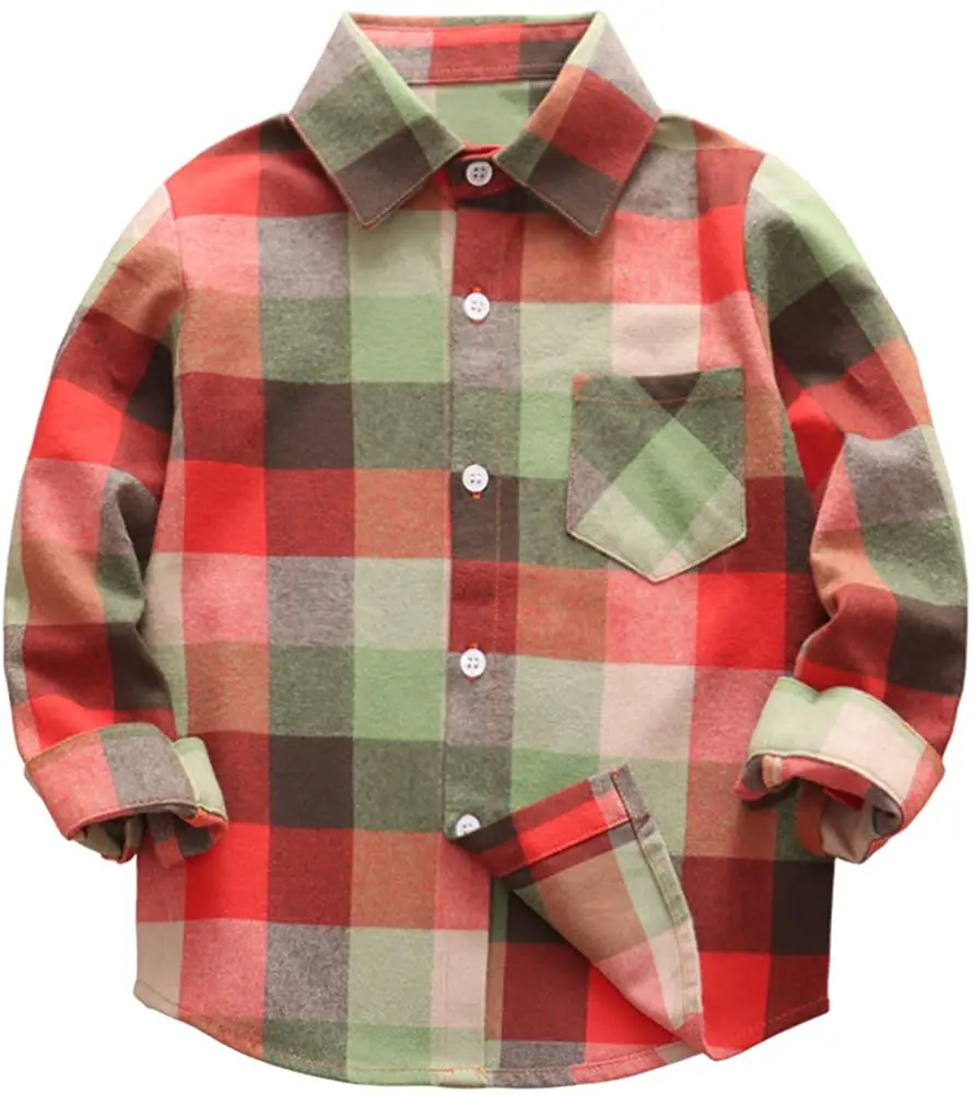 Kids Little Boys Girls Baby Long Sleeve Button Down Red Plaid Flannel Shirt Plaid Girl Boy