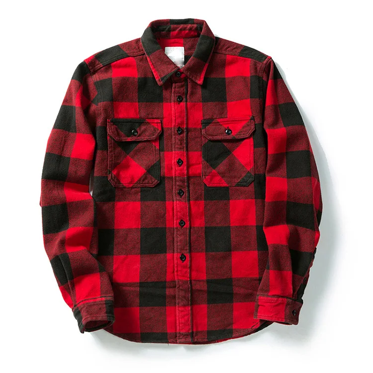 Good quality logo printing oversize full sleeves casual cheap plain plaid flannel pullover shirts