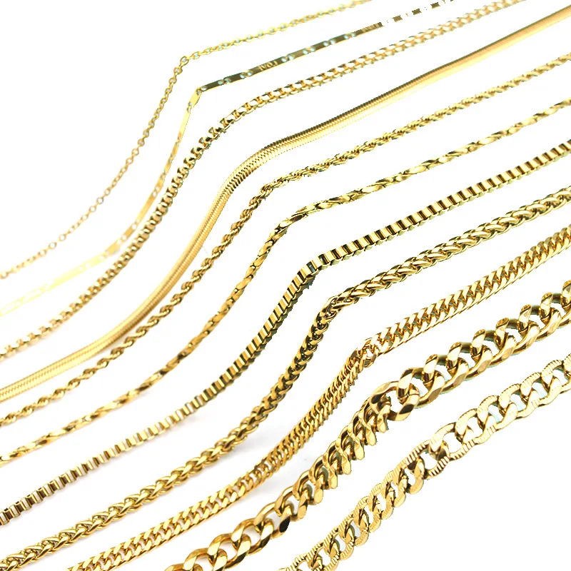 Wholesale Silver Gold Plated Stainless Steel Cuban Link Chain Necklace Rope Chain Box Snake Chains for Jewelry Making