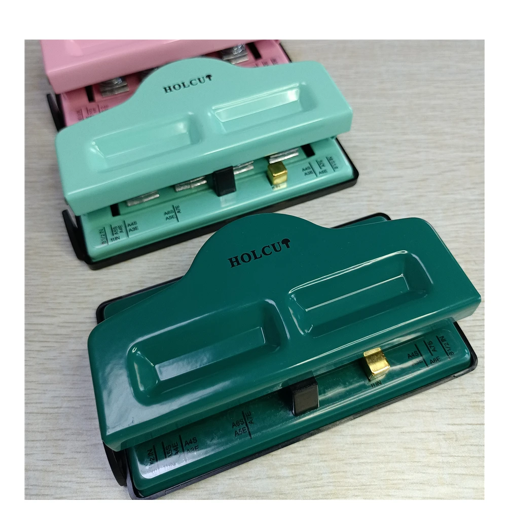 Multi-color 4 Hole Mushroom Plastic Hole Punch Metal T Shape Holes Paper Puncher for Notebook