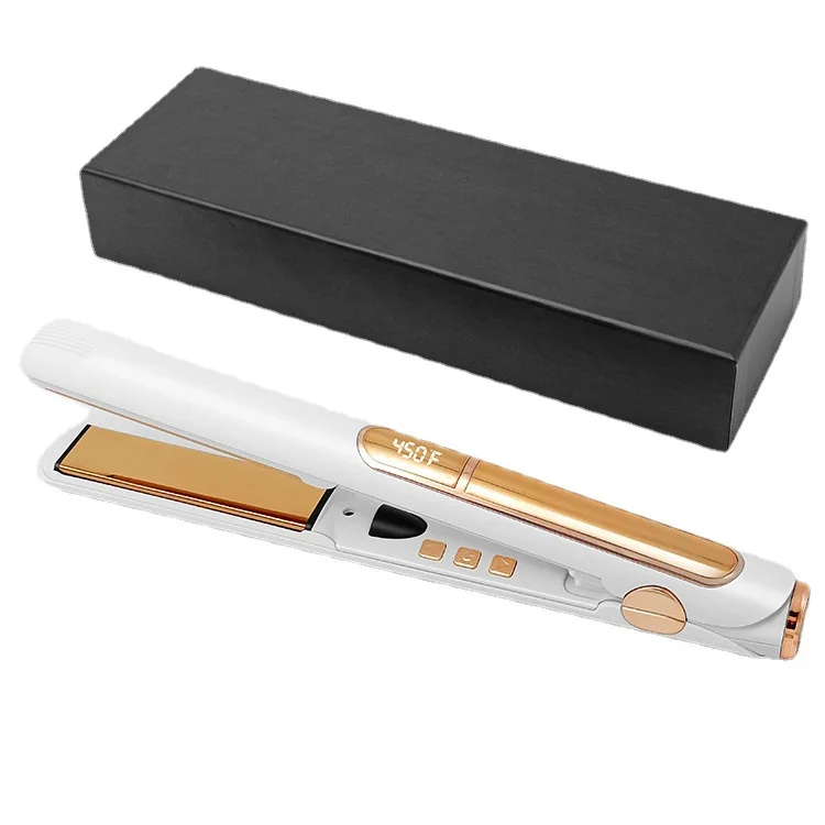 Private Label 2 in 1 Straight Curly Ultrasonic Infrared Negative Ions Gold Cordless Hair Straightener