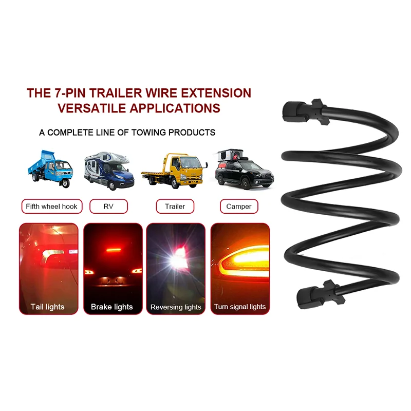 wholesale Trailer Plug Towing Socket Connector 7Pin to 7Pin trailer cable 12V PA/PU/NYLON power supply spiral wire assembly