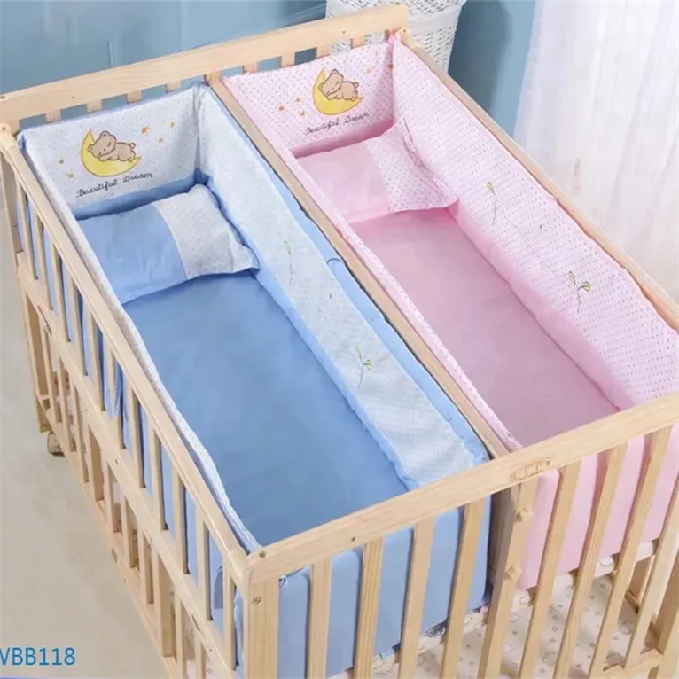 Twin cot bed /solid wood no paint large size multifunction cradle bed widened twin baby crib bed
