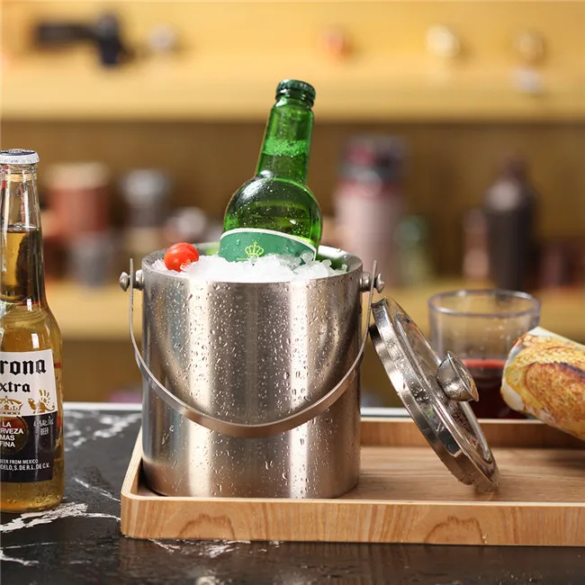 
Bar Luxury silver Beer Champagne Ice Cooler Stainless Steel Wine Ice Buckets With lid & handle 