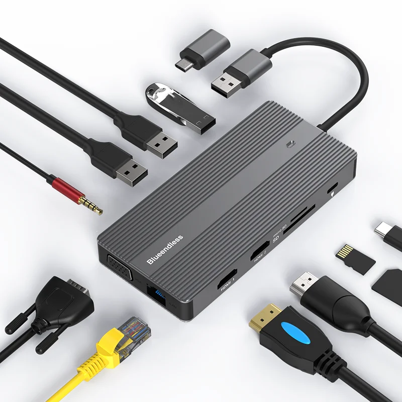 DisplayLink docking station multifunction usb-c sd/tf card reader usb3.0 hub type c multi port 11 in 1 type-c hub