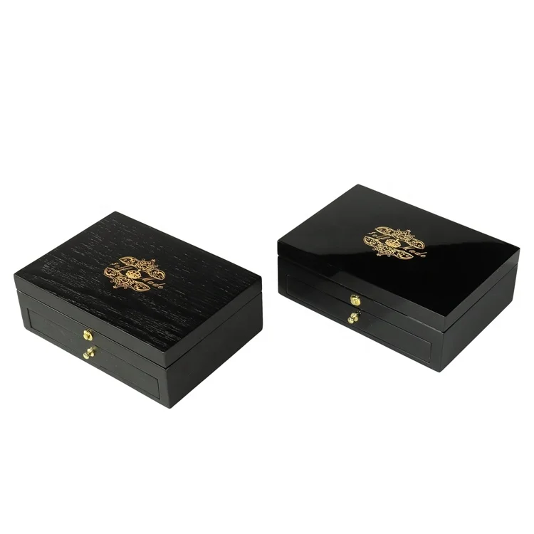 Hot Selling Wooden VIP Card Box Packing 2-Tier Luxury MDF Gift Card Box with Pull-out Drawer