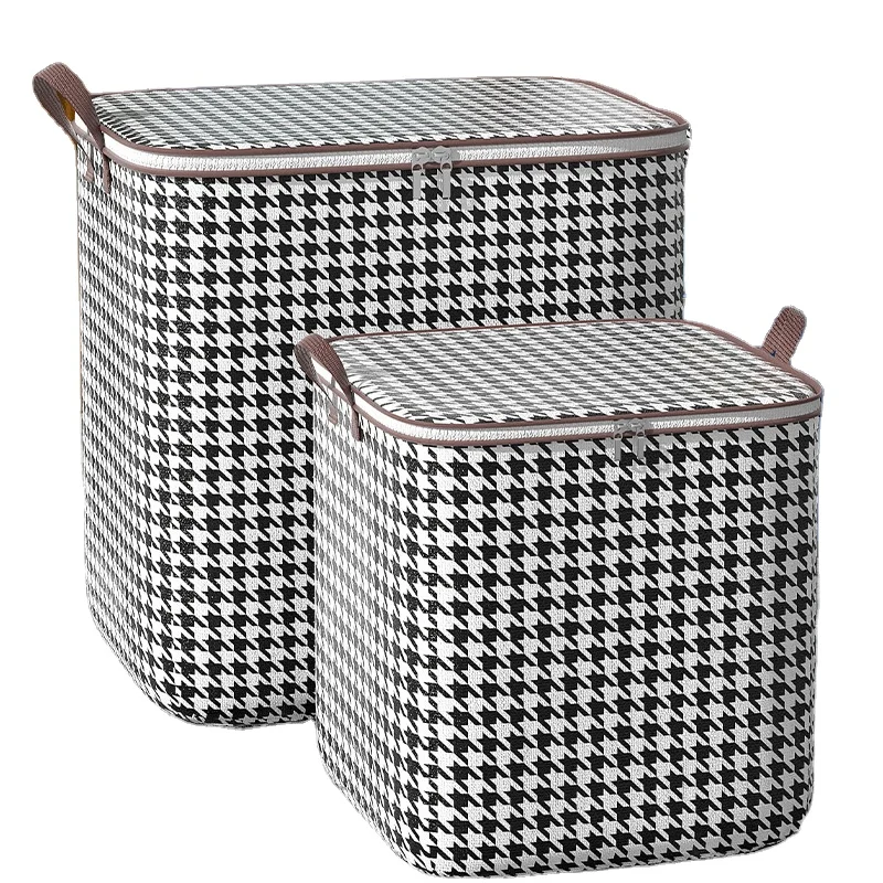 Houndstooth Non-woven Large Capacity Bag with Zipper for Home Organize Dust Storage Bag Comforter Pillow Clothing Bags