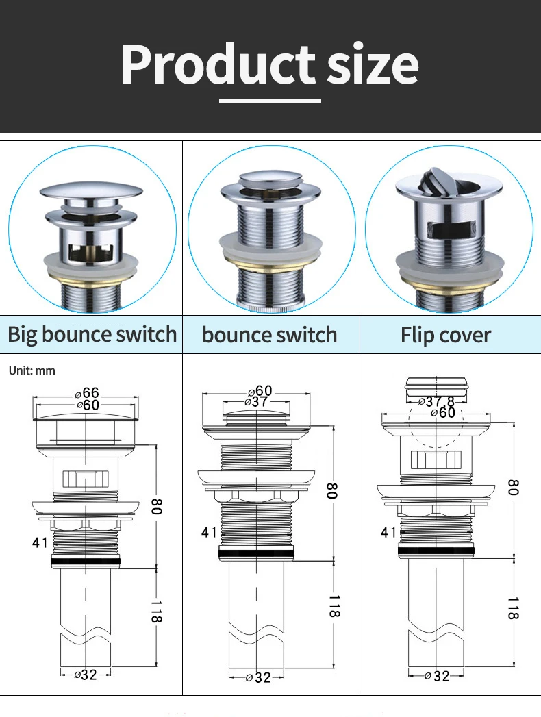 Bathroom Brass Pop Up Click Clack Sink Drainer Waste Kits Drain Stopper