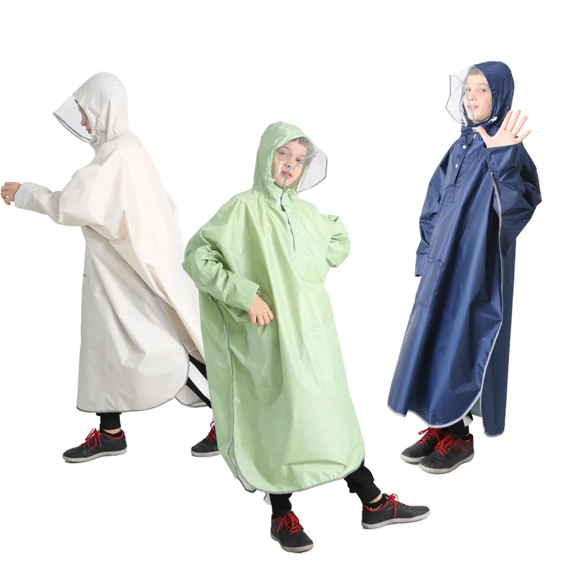 2023 New primary school children raincoat electric bike scooter long whole body riding rain prevention kids raincoat for school