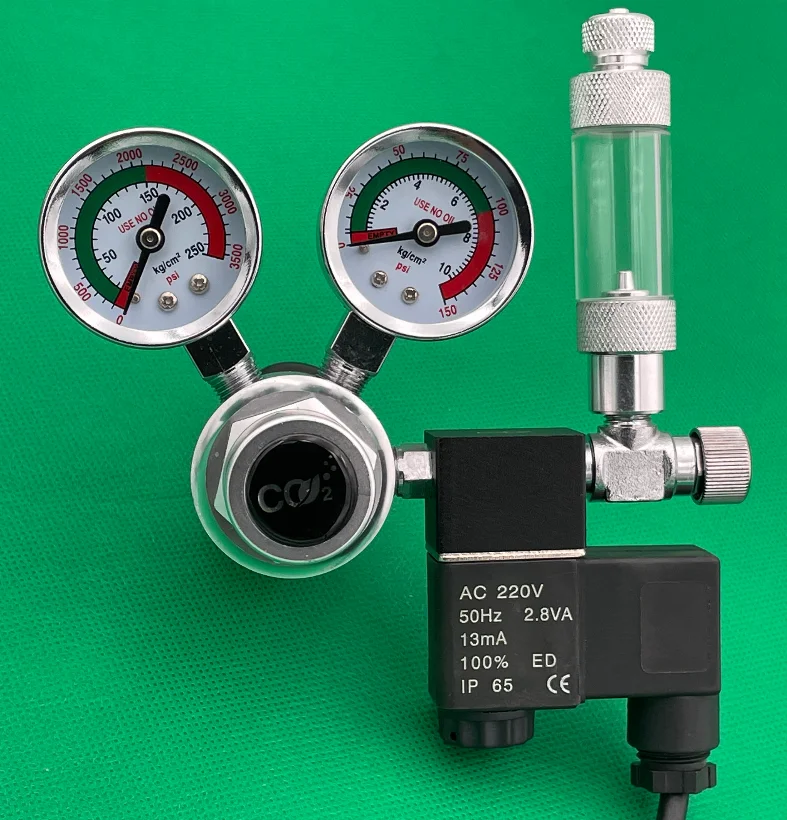 Customized Dual Gauge Aquarium Co2 Regulator With Check Valve Bubble Counter Magnetic Solenoid Valve