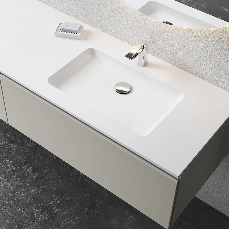 Flat Resin Stone Solid Surface Bathroom Sink/Square Shower Wash Basin