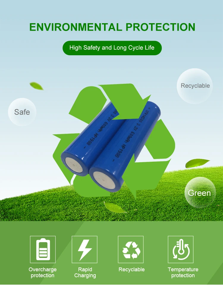 YIGAOS rechargeable lifepo4 14500 battery Lithium iron phosphate battery IFR14500 3.2V 600mAh for led battery