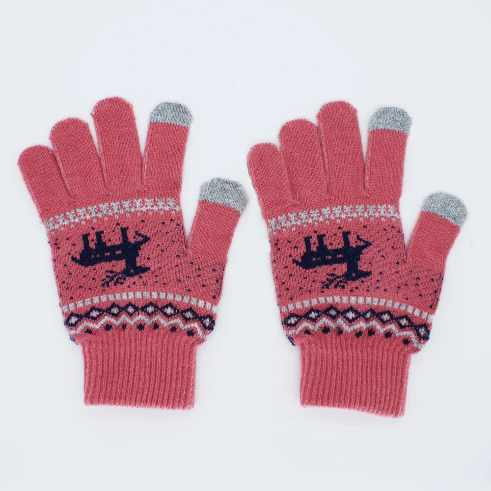 cheap price acrylic Knit touch screen jacquard warm kids winter gloves