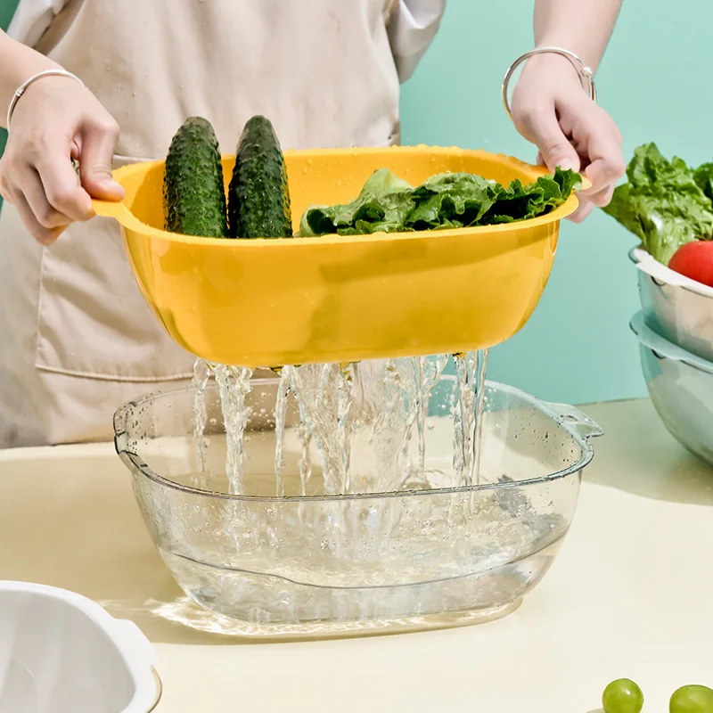 3 set Plastic Double Layered Drain Basin Basket for  Kitchen Colander Bowl Pasta Strainer Plastic Fruit Bowl Colanders