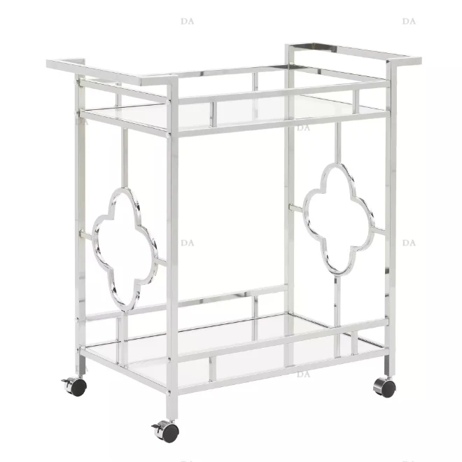 Modern Pub Hotel Silver Bar Cart 3 Tier Chrome Finish Dining Room Kitchen Serving Trolley Cart