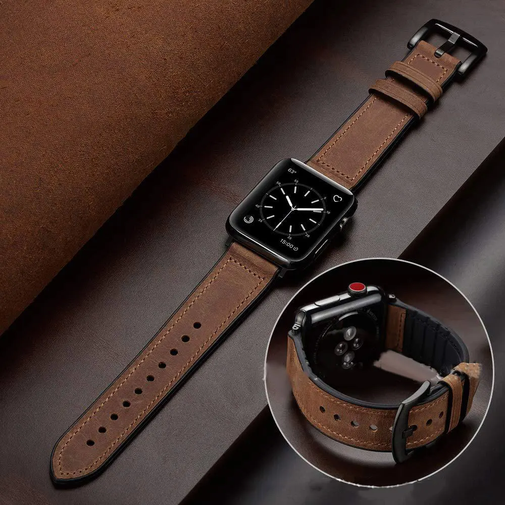 Браслет из натуральной кожи и резины для Apple Watch Band Iwatch Se 7 6 38 40 41 мм
