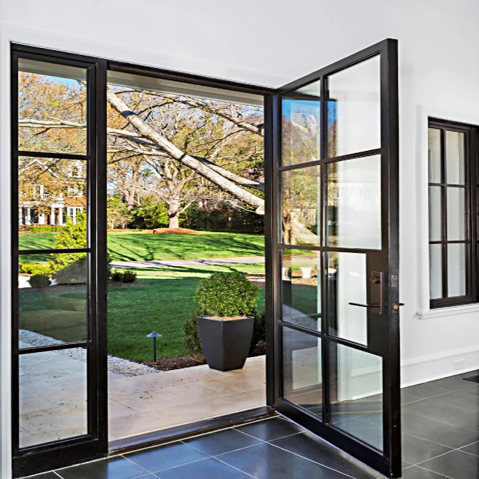 Glass door with copper or stainless steel hardware fittings arched single door with side window house door steel frame designs