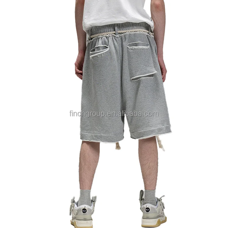 Finch Garment Wholesale French Terry Cotton Raw Edge Drawstring Waist Custom Men Gym Sweat Raw Edge Shorts