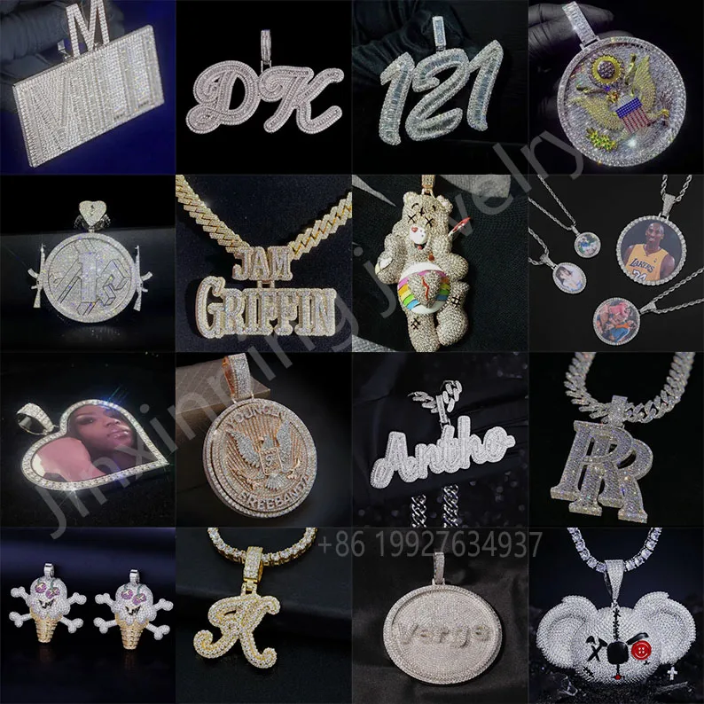 Wholesale Charm iced out Pendant 925 Silver With Moissanite Diamond for Hiphop Jewelry