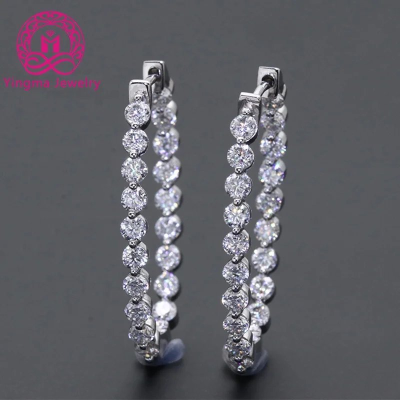 Free shipping fine jewelry 1.0ct x 2 total two carats 14k solid white gold yellow gold women gold hoop earring