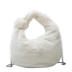 Fashion Winter Bags For Women Cute Furry Purse Leopard Print Handbags Lady Fuzzy Cow Shoulder Tote Women Fur Underarm Bags