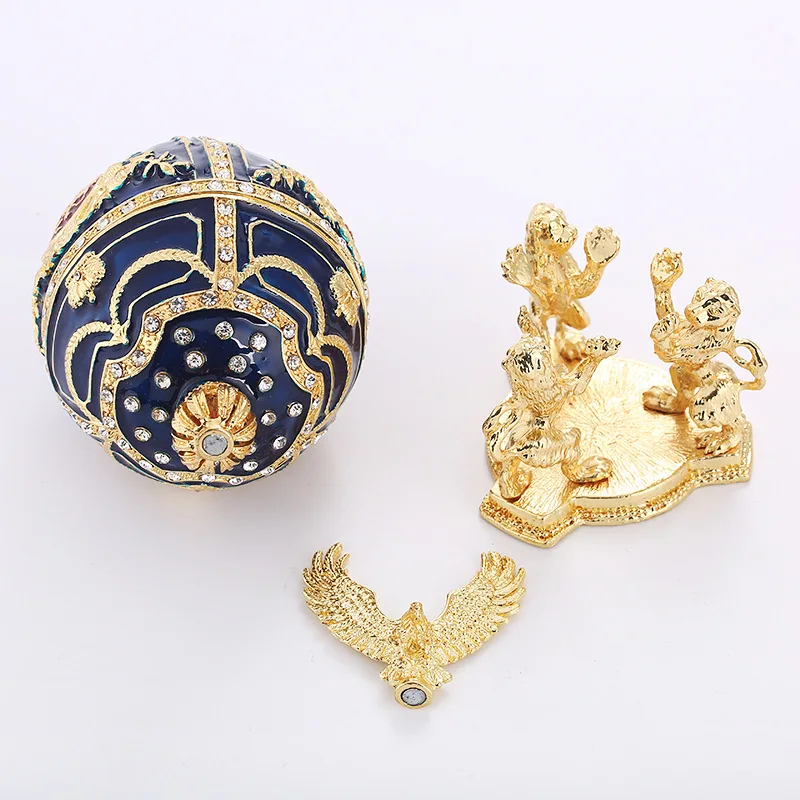 Home Decoration Russian Style Easter Eggs Gold Plated Enamel Painted Metal Craft  Ornament