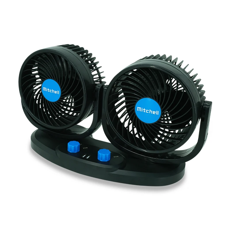Hot selling 12v double head adjustable USB 360 degree rotating car cooling fan