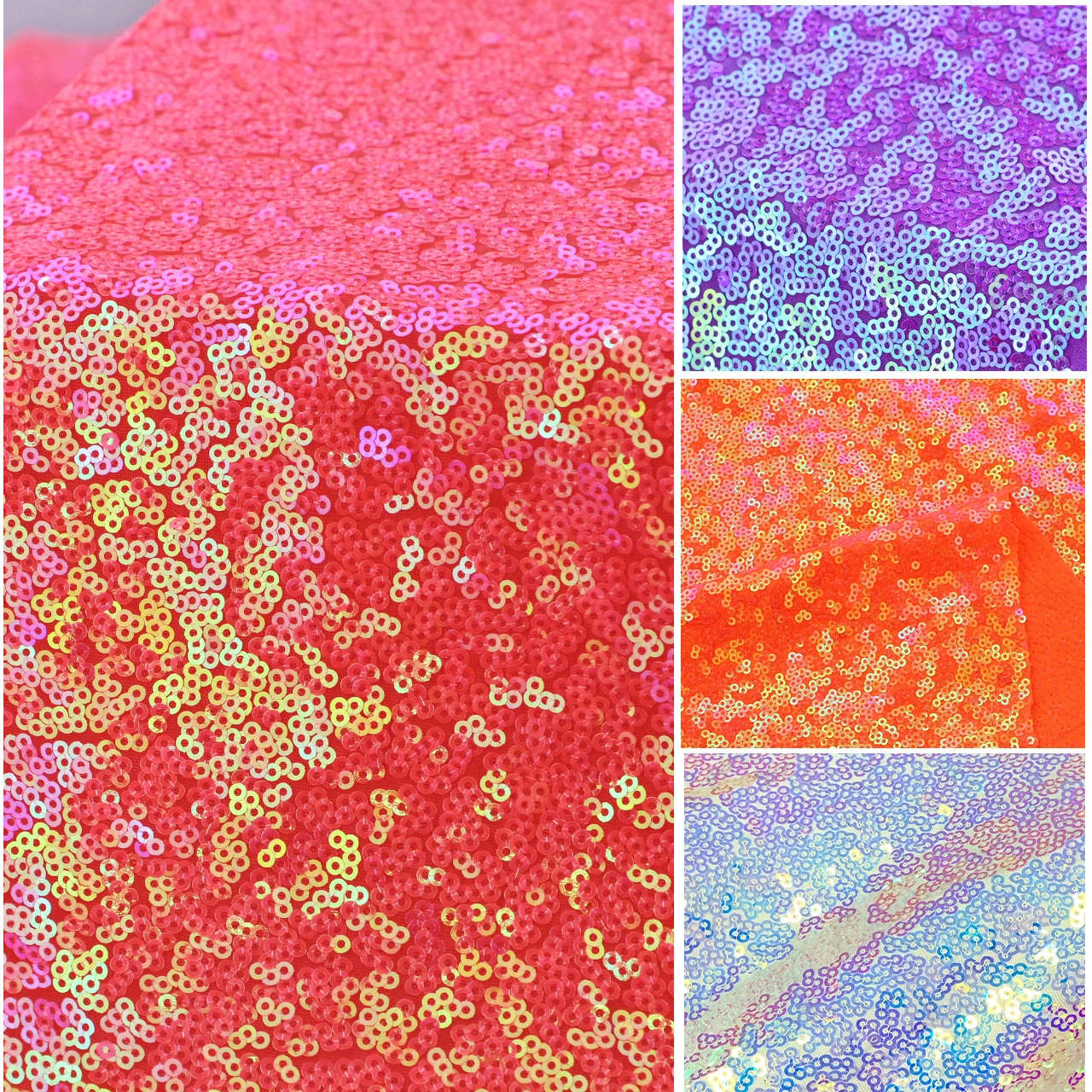 3mm All-Over Blitz Fluorescent Neon Coral Iridescent Sequin 4 Way Stretch Fabric Knitted Jersey