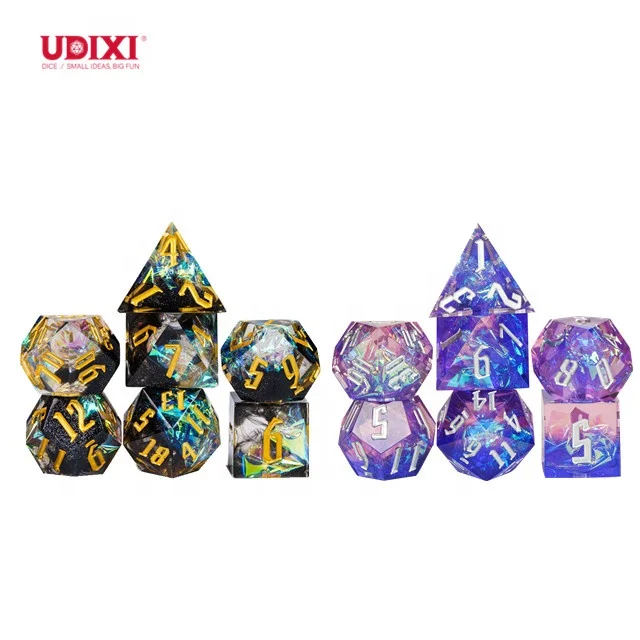 Udixi Custom Transparent Glitter Paper Resin Dice Dungeons and Dragons DND RPG board game Dice Set