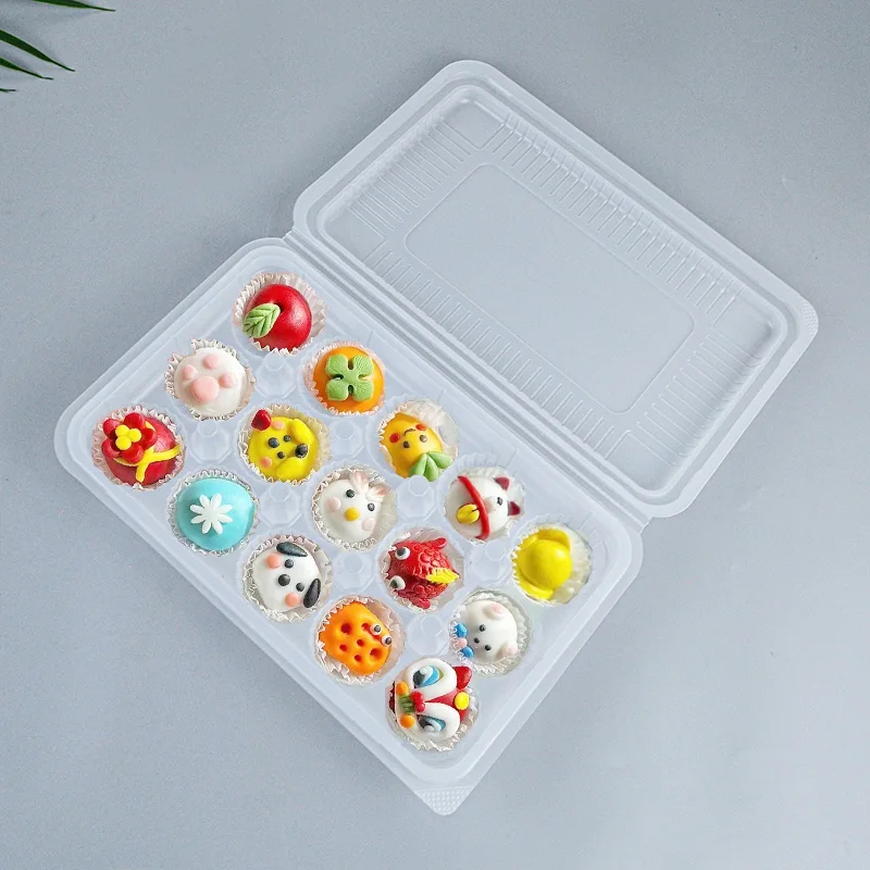 15-grid small pastry packaging box with lid made of Pet and PP materials clamshelld Frozen-resistant raw pastry food container