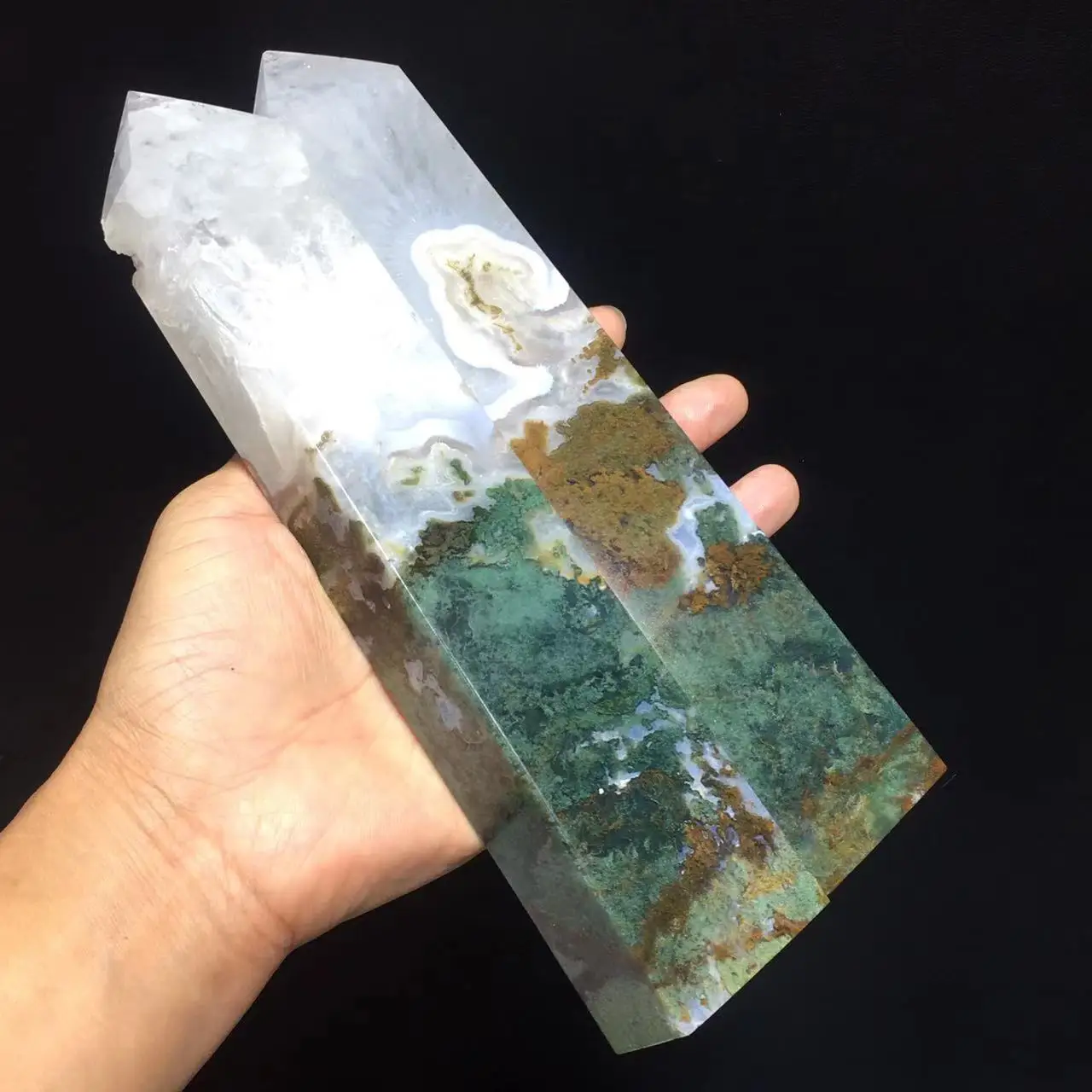 Wholesale High quality Crystal Gemstone Wands Tower Folk Crafts moss agate Crystal Point aquatic pencil obelisk for decoration