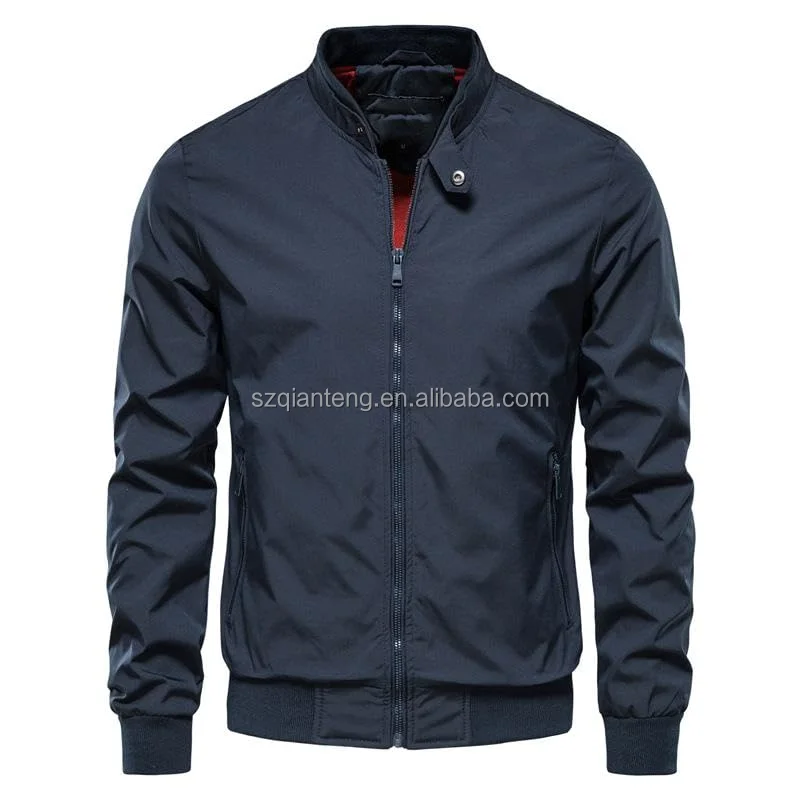 AQTQ Stand Collar Jackets Casual Clothes Solid Color Spring Outerwear Male Coat Waterproof Bomber Flight Jacket For Men