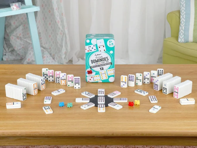 Double 12 Dominoes Color Dot Set With Tin Box Table Game For Kids And Aduts