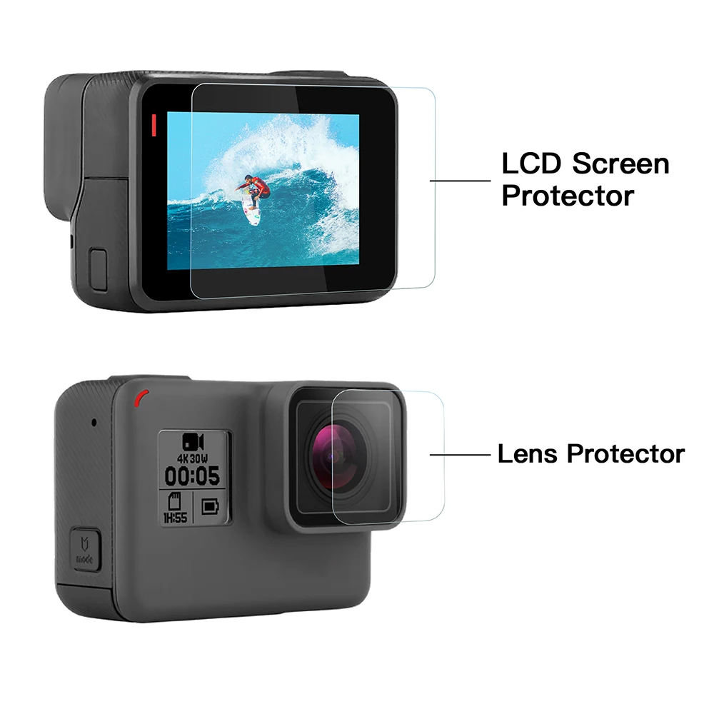 
Tempered Glass Lens + LCD Screen Protector For GoPro Hero 7 6 5 Hero7 Hero6 Hero5 Black Camera Protective Film 
