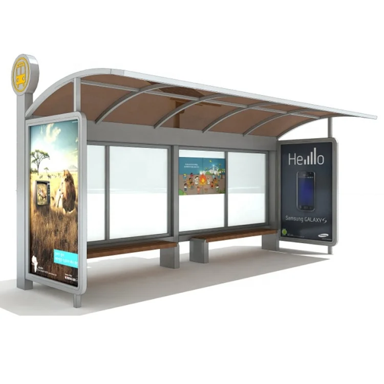 Outdoor Street Furniture Metal Bus Stop Shelter With Advertising LED Lightbox