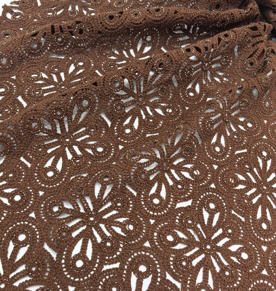 AFFINITY High Quality Custom 100% Cotton Swiss Crochet Cord Beaded Embroidered Guipure sequence Lace Fabric African For Women