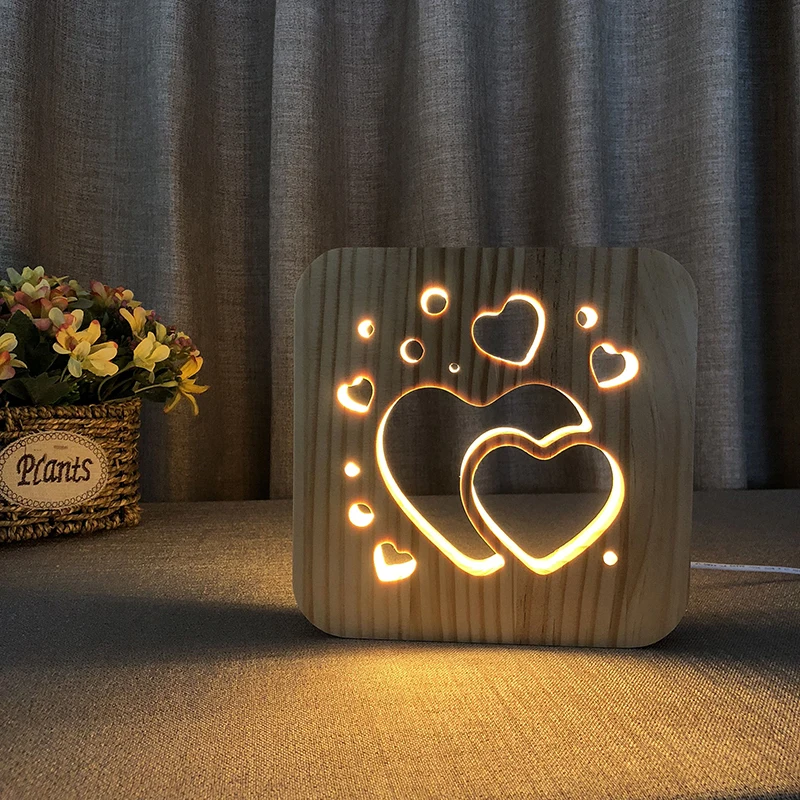 Wooden LED 3D night light love