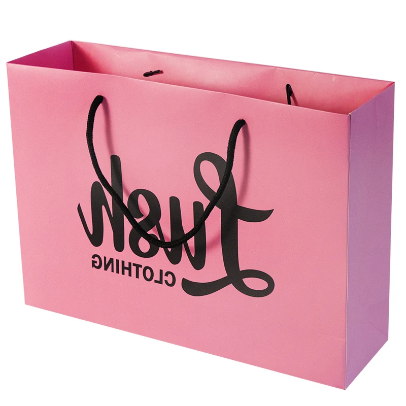 Custom logo wholesale luxury paper bag pink packaging gift bag bolsas de papel shopping cardboard bags with handles for clothes