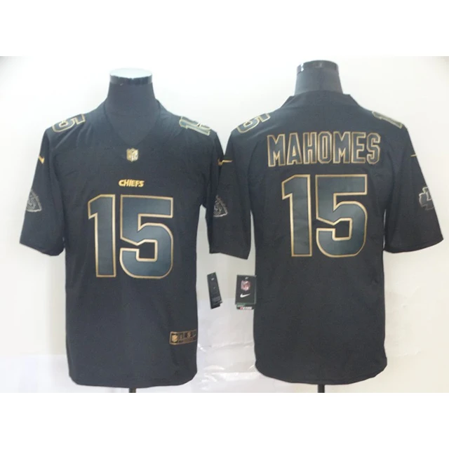 2021 Patrick Mahomes 15 Travis Kelce 87  American Football Club Teams Uniform Jersey  Mens Legendary Black Gold T Shirt Wear