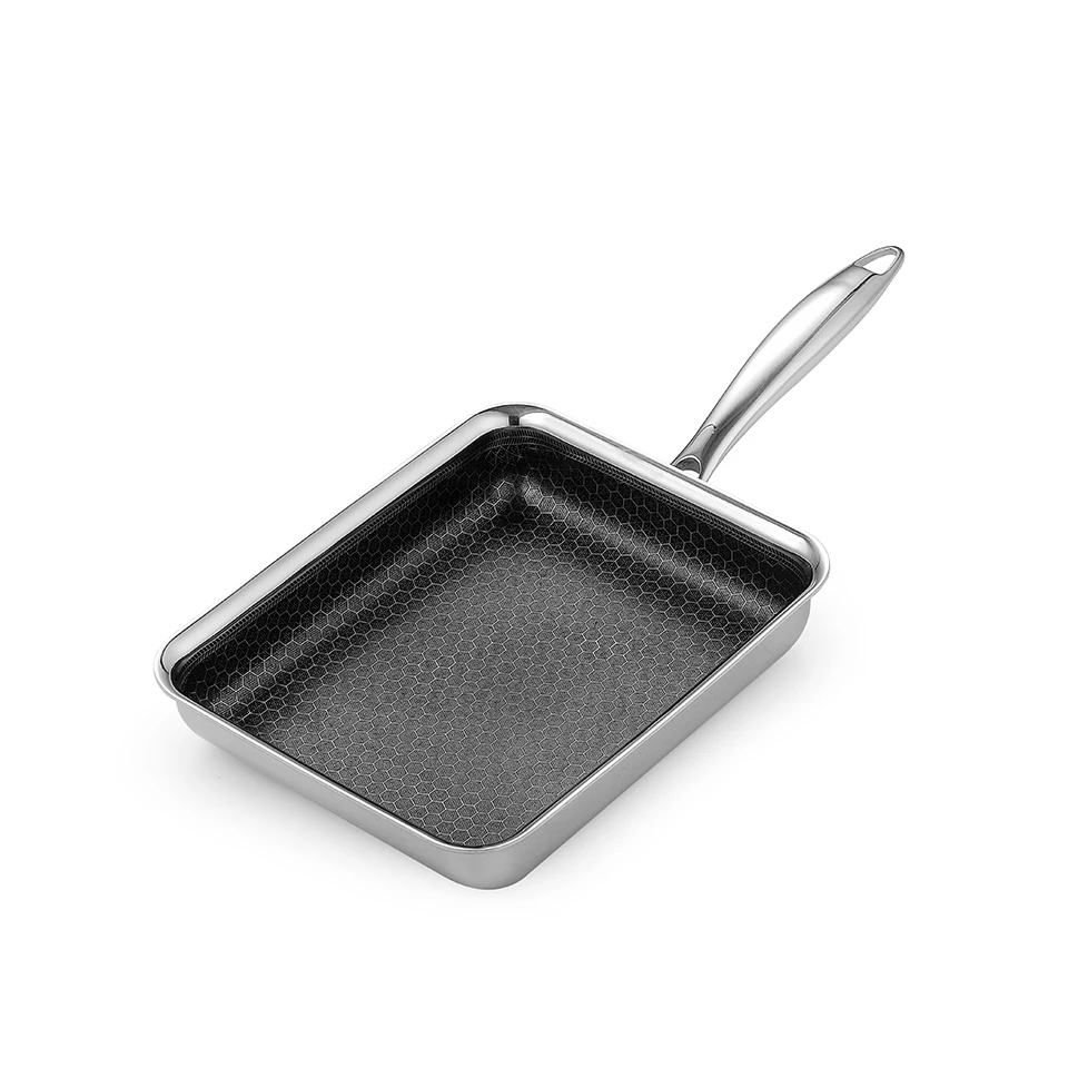 18/8 3ply Stainless Steel Egg Frying Pan Kitchen Easy To Clean Nonstick Honeycomb Pattern Square Frying Pan