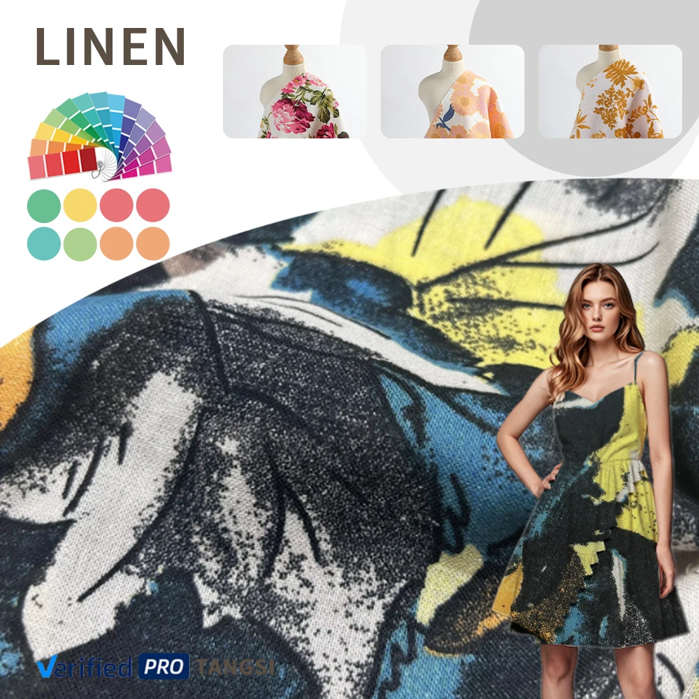 High quality soft feeling Muti-colored Italian design  ramie cotton print fabric for lady clothing