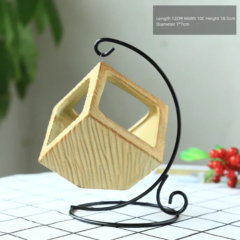 European-style iron frame hanging basket micro-landscape geometric succulent flower pot Iron hook desktop home decoration Chloro