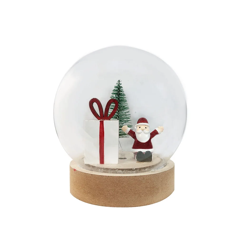 Xmas decorative Santa reindeer   plastic  Snow globes  with wooden base