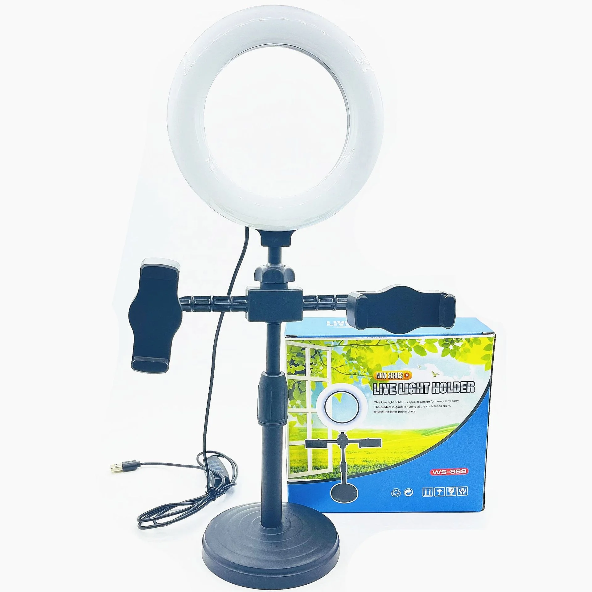 Wholesale Tricolor 6-inch 16CM Beauty Wired Ring Fill Light Live Streaming Table Desktop Disc Holder With dual Mobile Clips